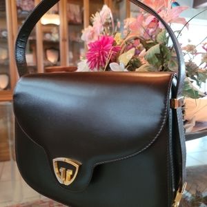 GUCCI! 1970s Black Leather Shoulder Bag/Satchel!